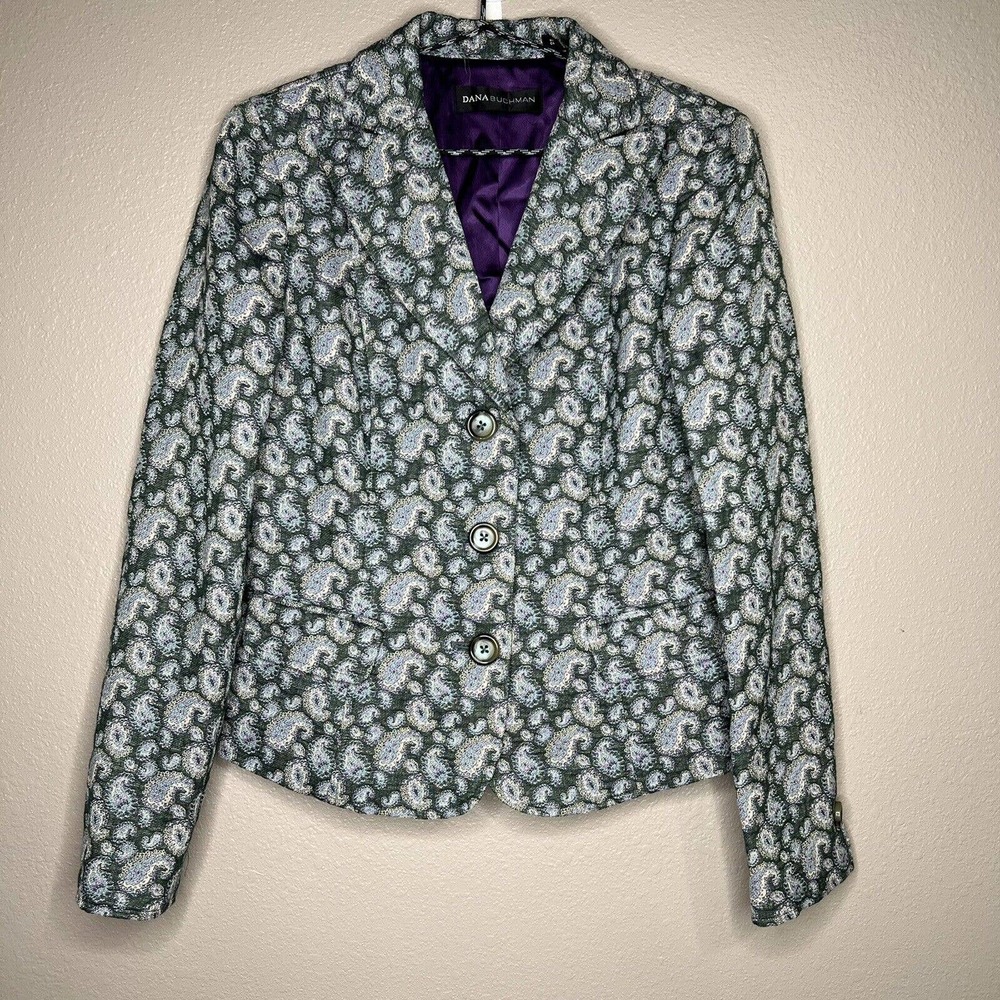 Dana Buchman Women's Green Paisley Single Breasted Blazer Jacket Size 6 - Picture 1 of 10